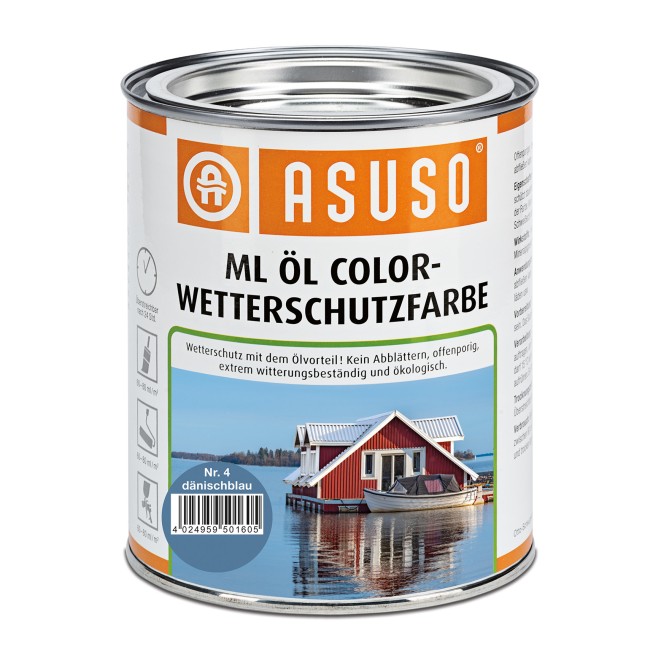Asuso ML Öl Color-Wetterschutzfarbe, Farbe: dänischblau, Gebinde: 750 ml