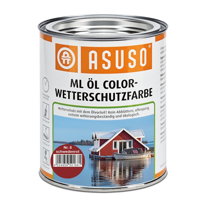 Asuso ML Öl Color-Wetterschutzfarbe, Farbe: schwedenrot, Gebinde: 750 ml